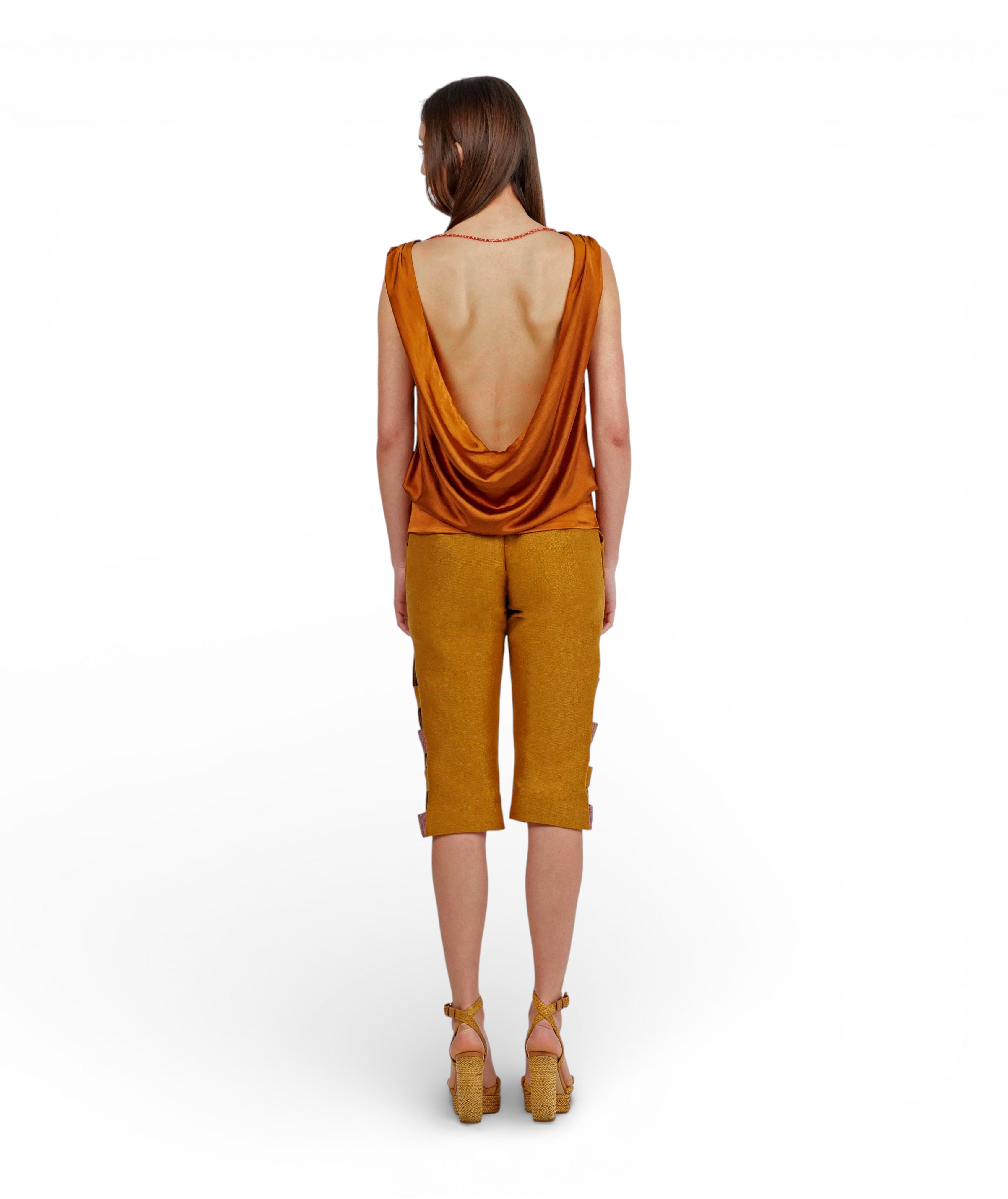 Top Satin Drapeado Ocre