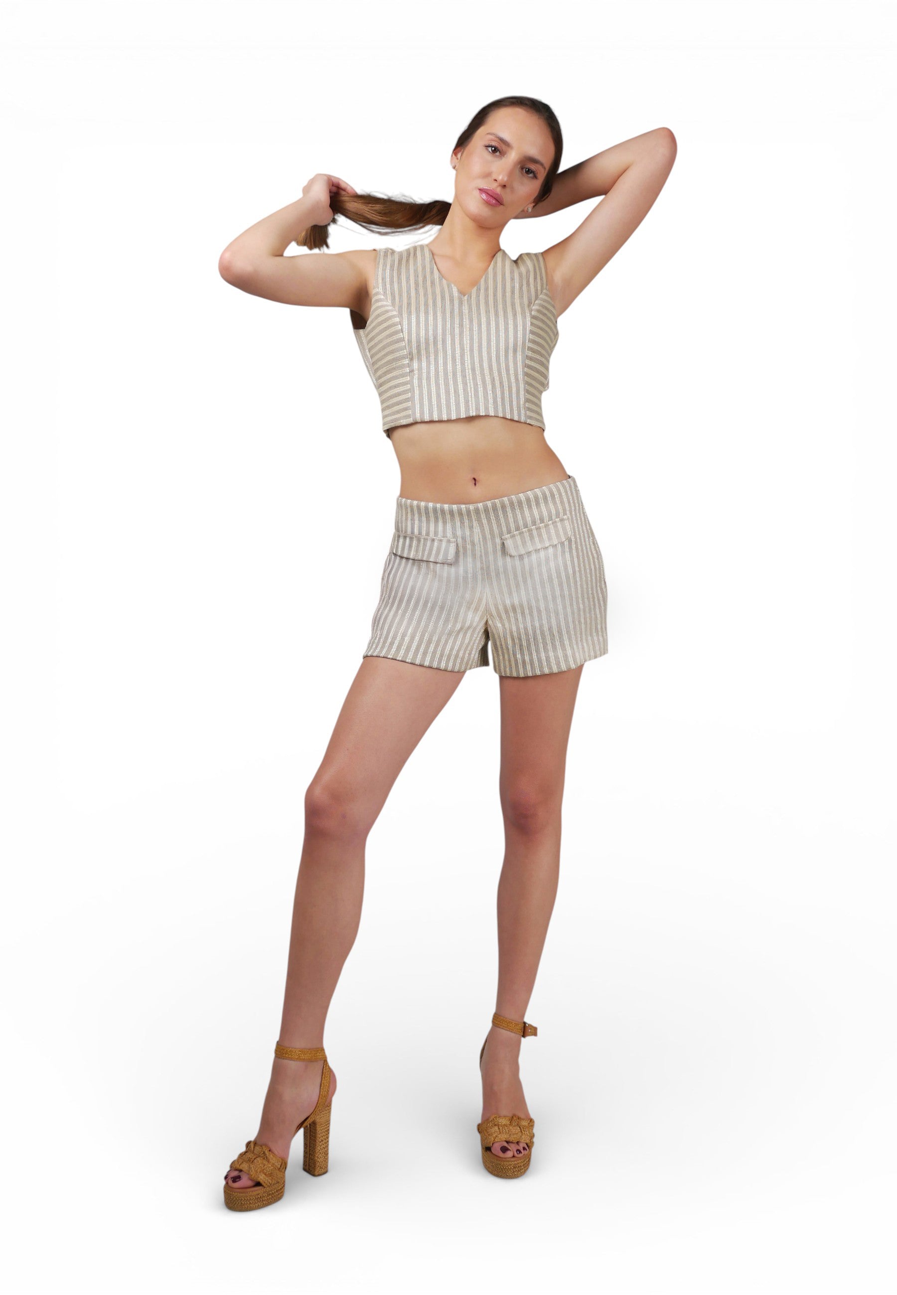 Pantalon Corto Tapas Rayas Beige
