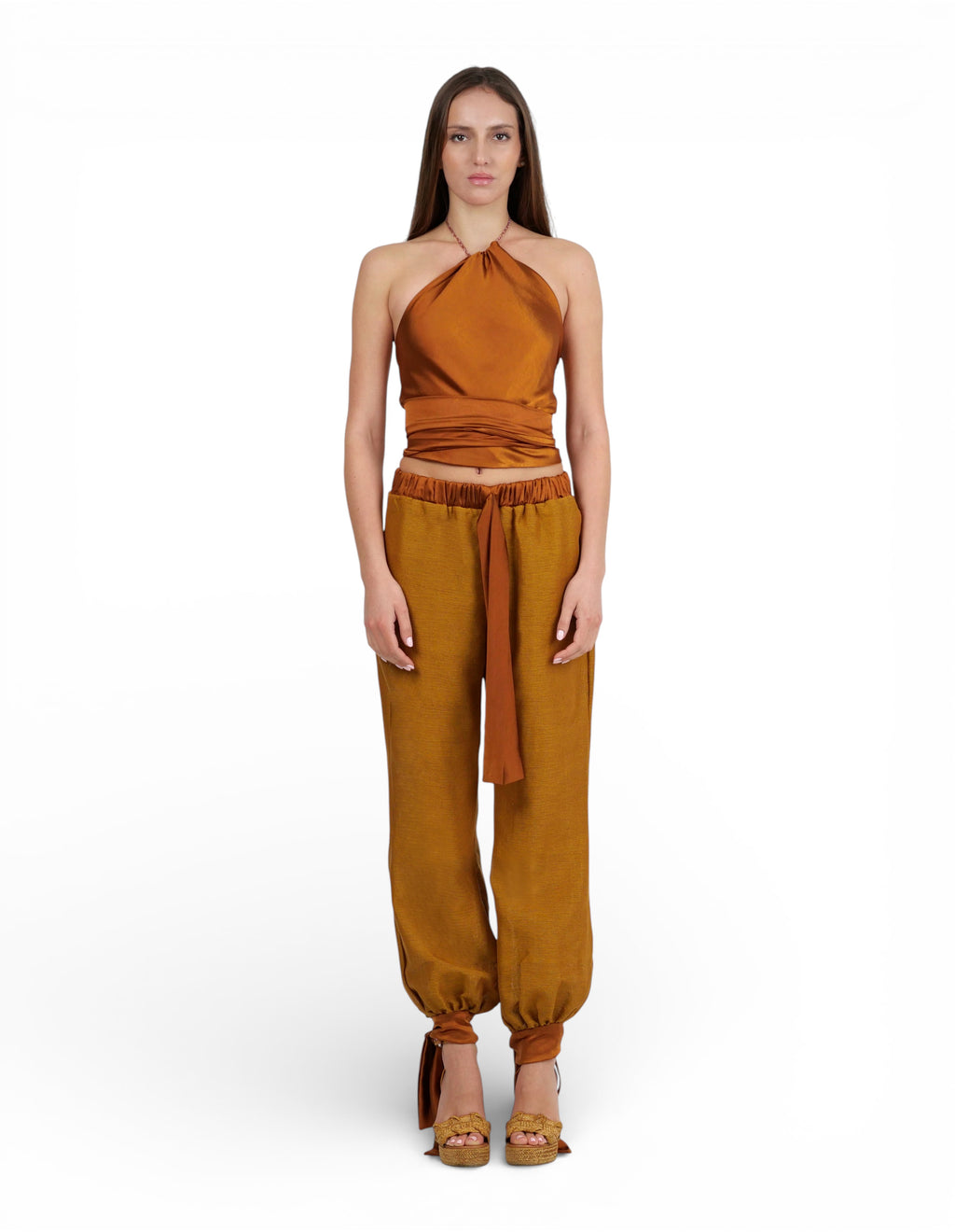 Top Satin Pañuelo Ocre