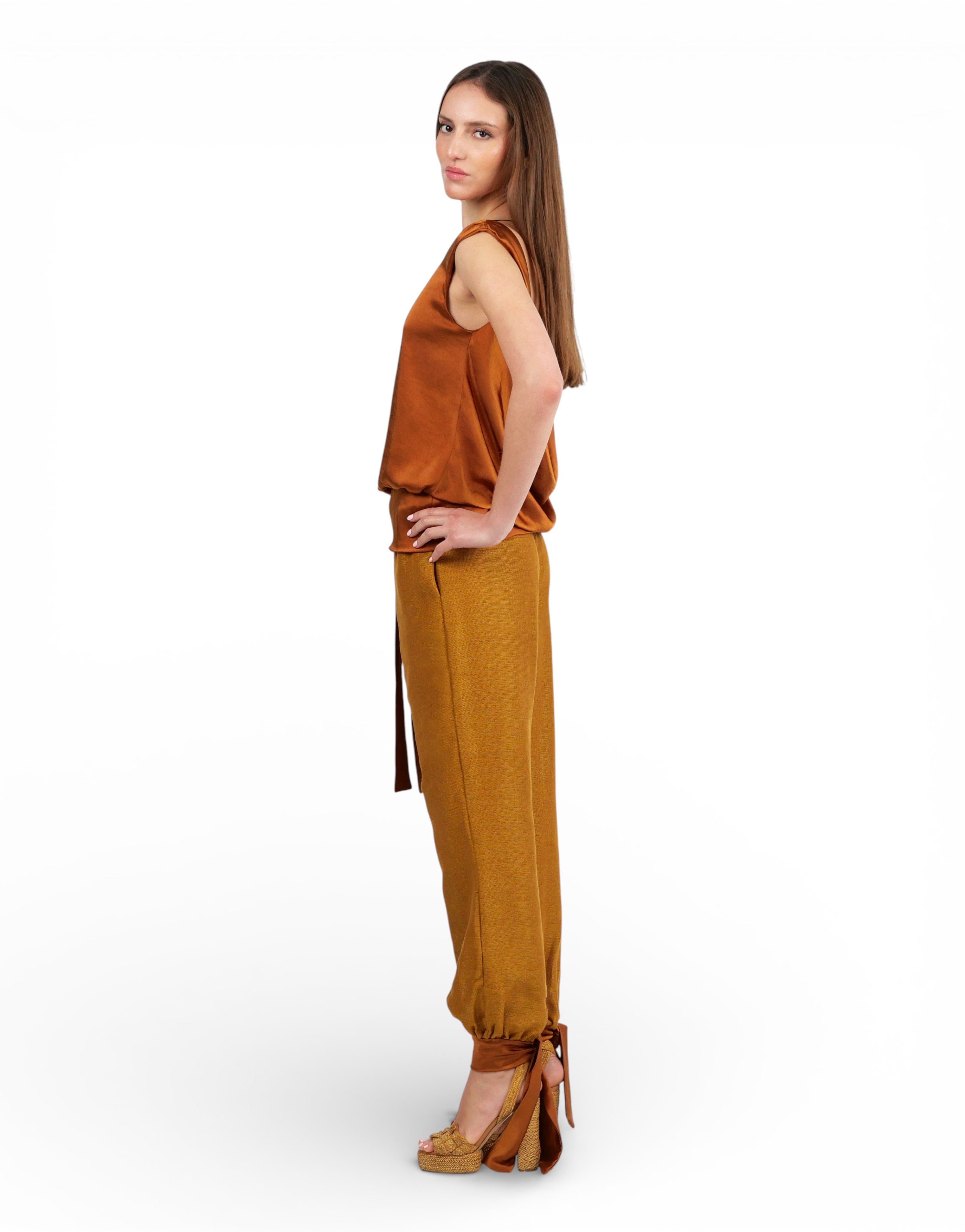 Top Satin Drapeado Ocre