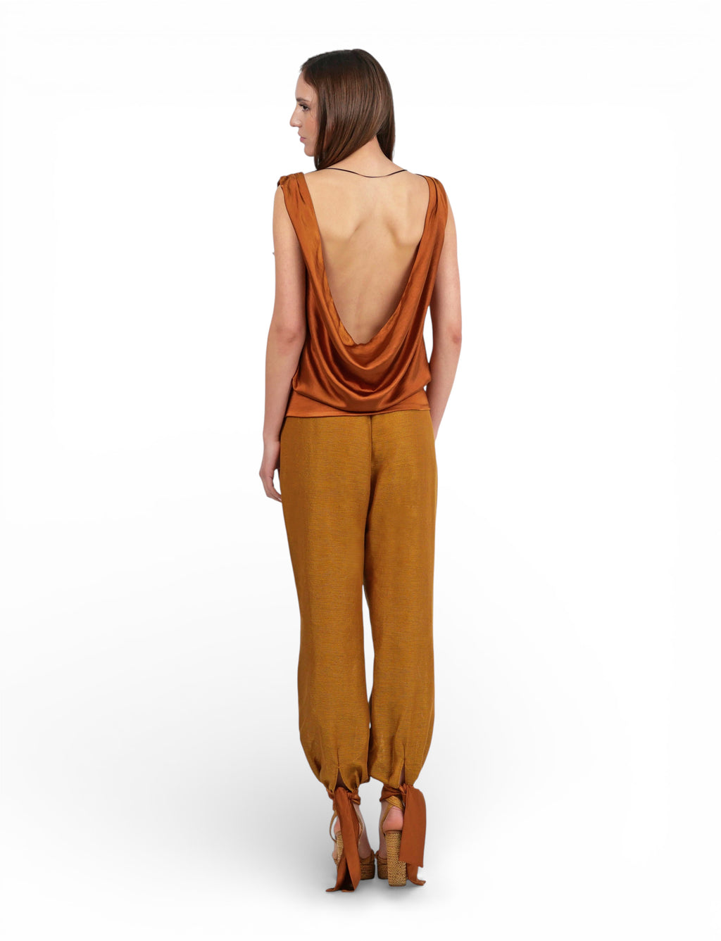 Top Satin Drapeado Ocre