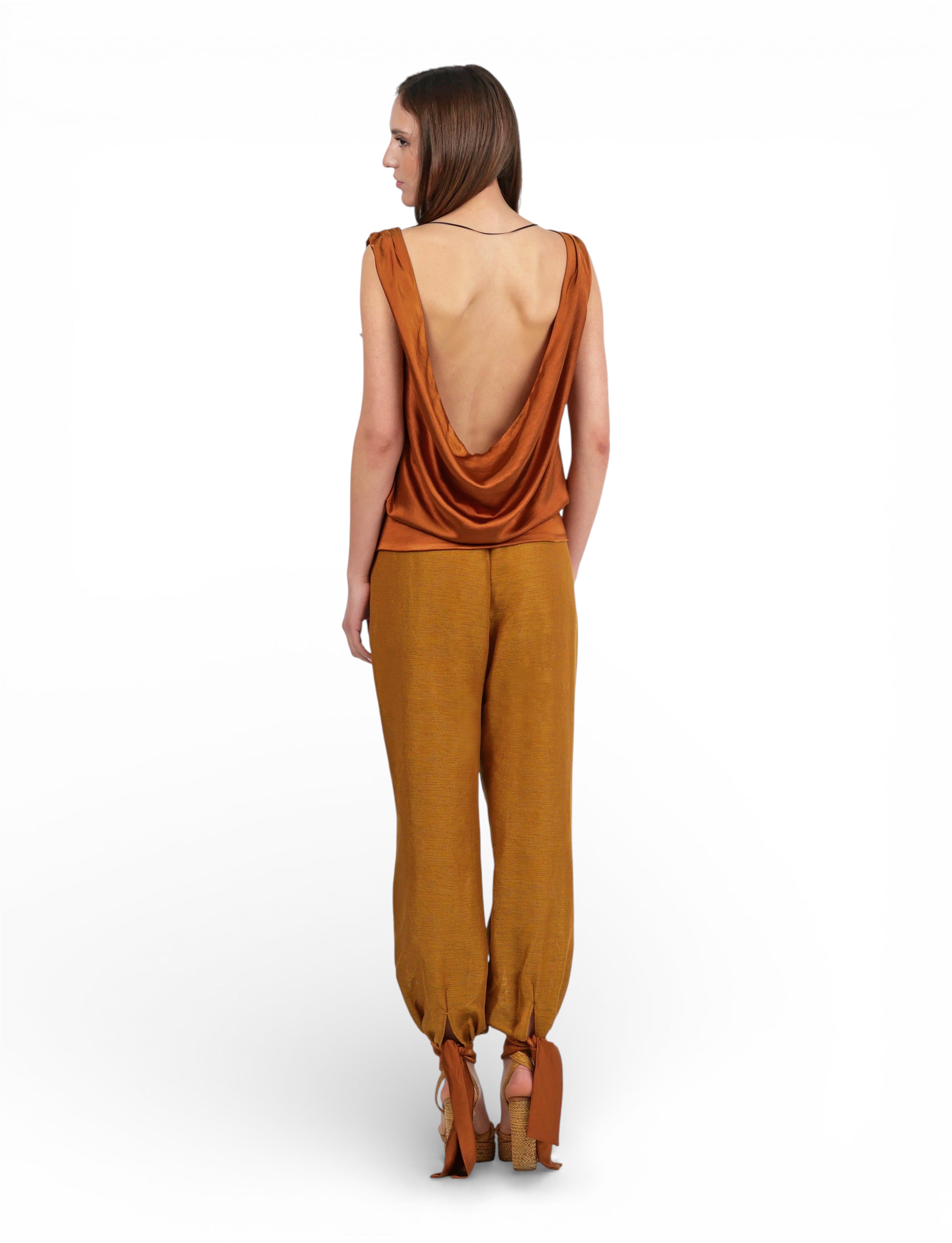 Top Satin Drapeado Ocre