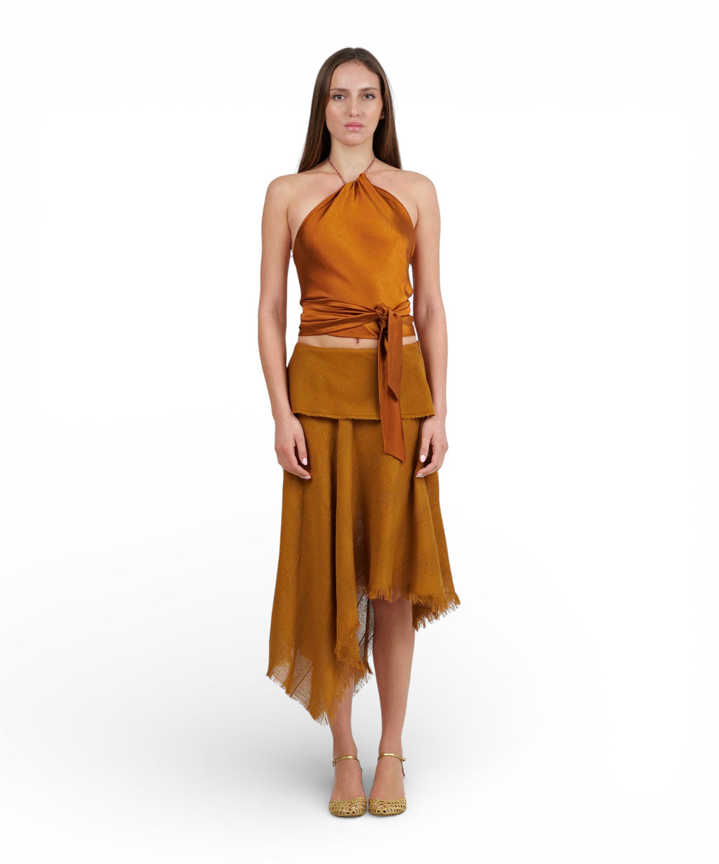 Top Satin Pañuelo Ocre