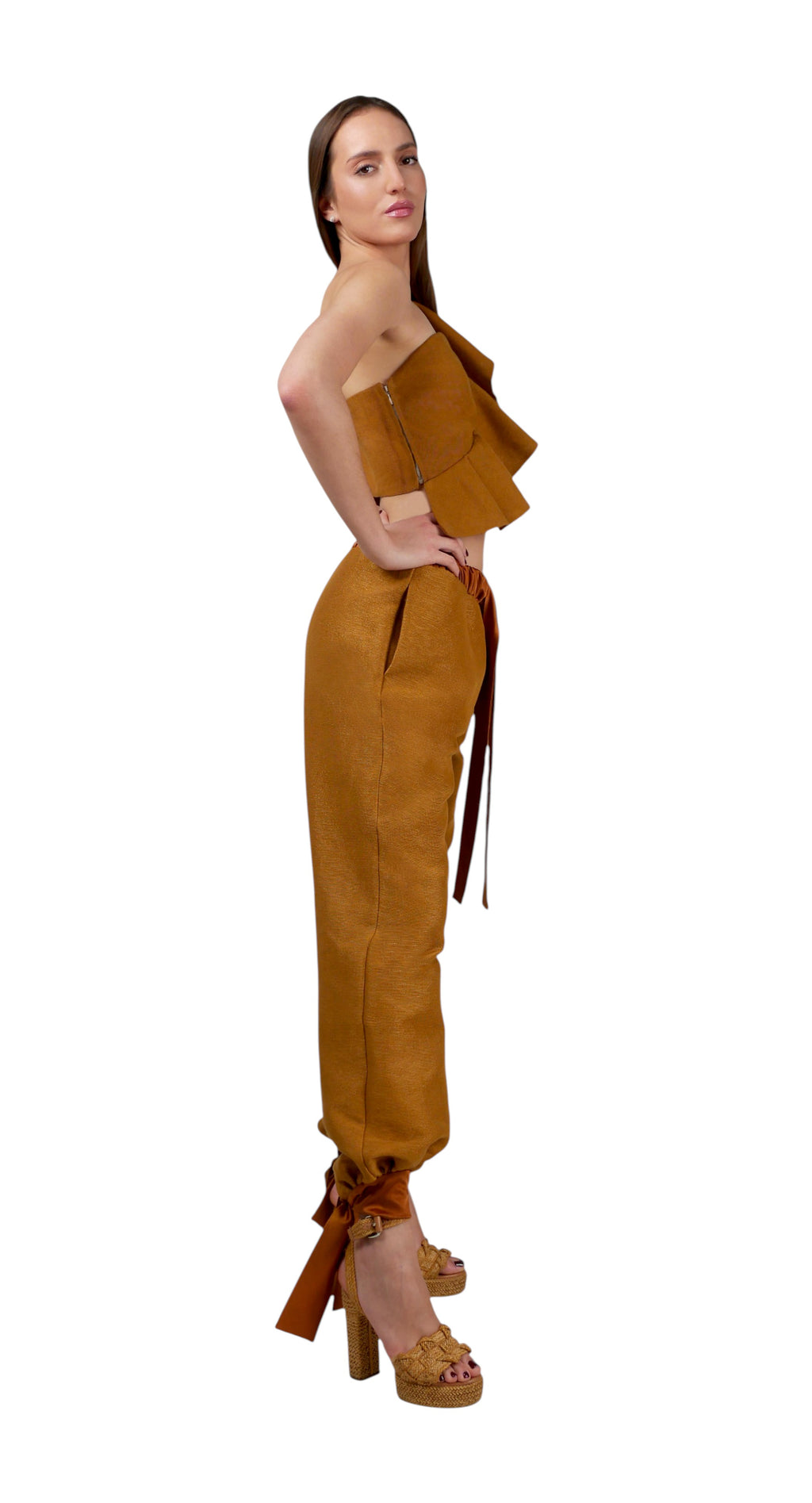 Pantalón Bombacho Lazos Beige