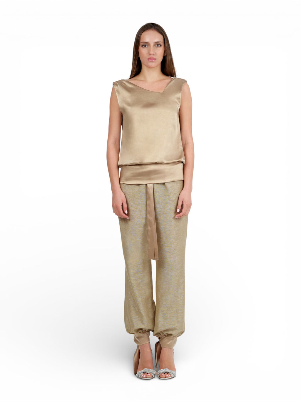 Top Satin Drapeado Beige