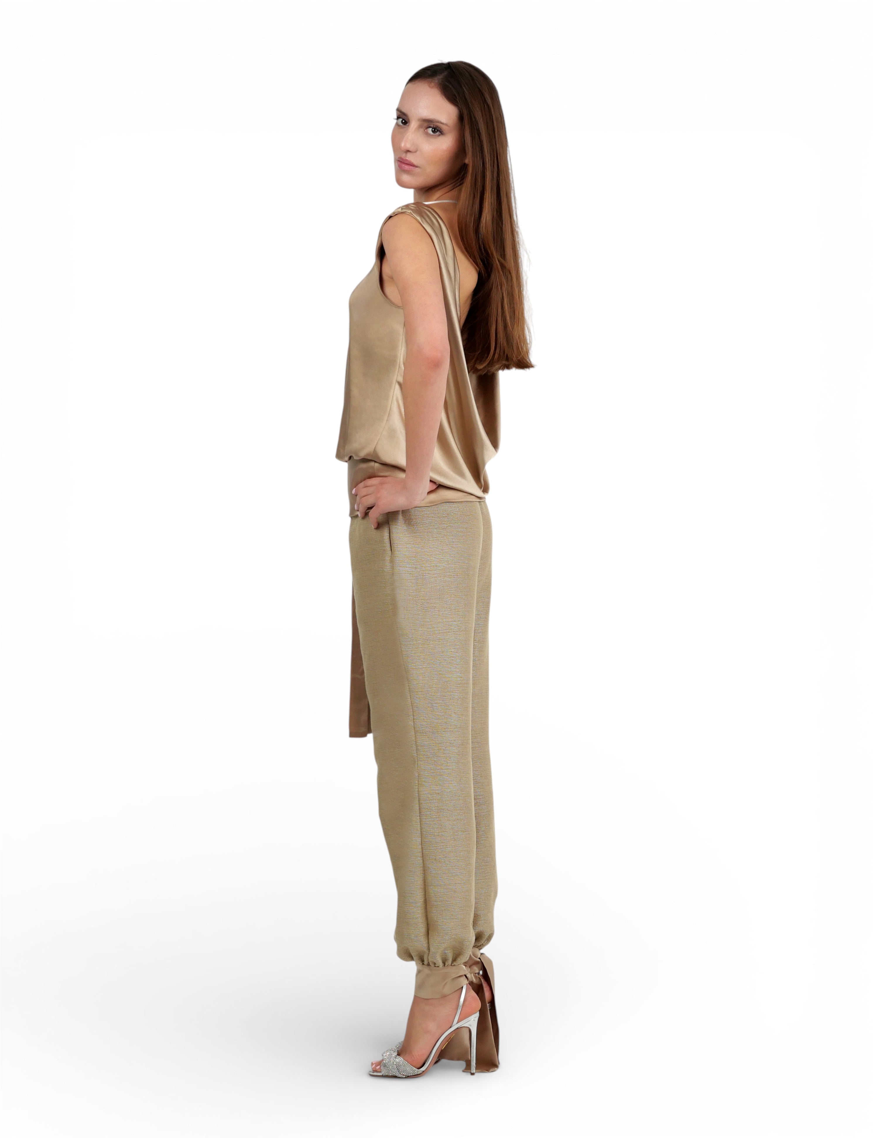 Top Satin Drapeado Beige