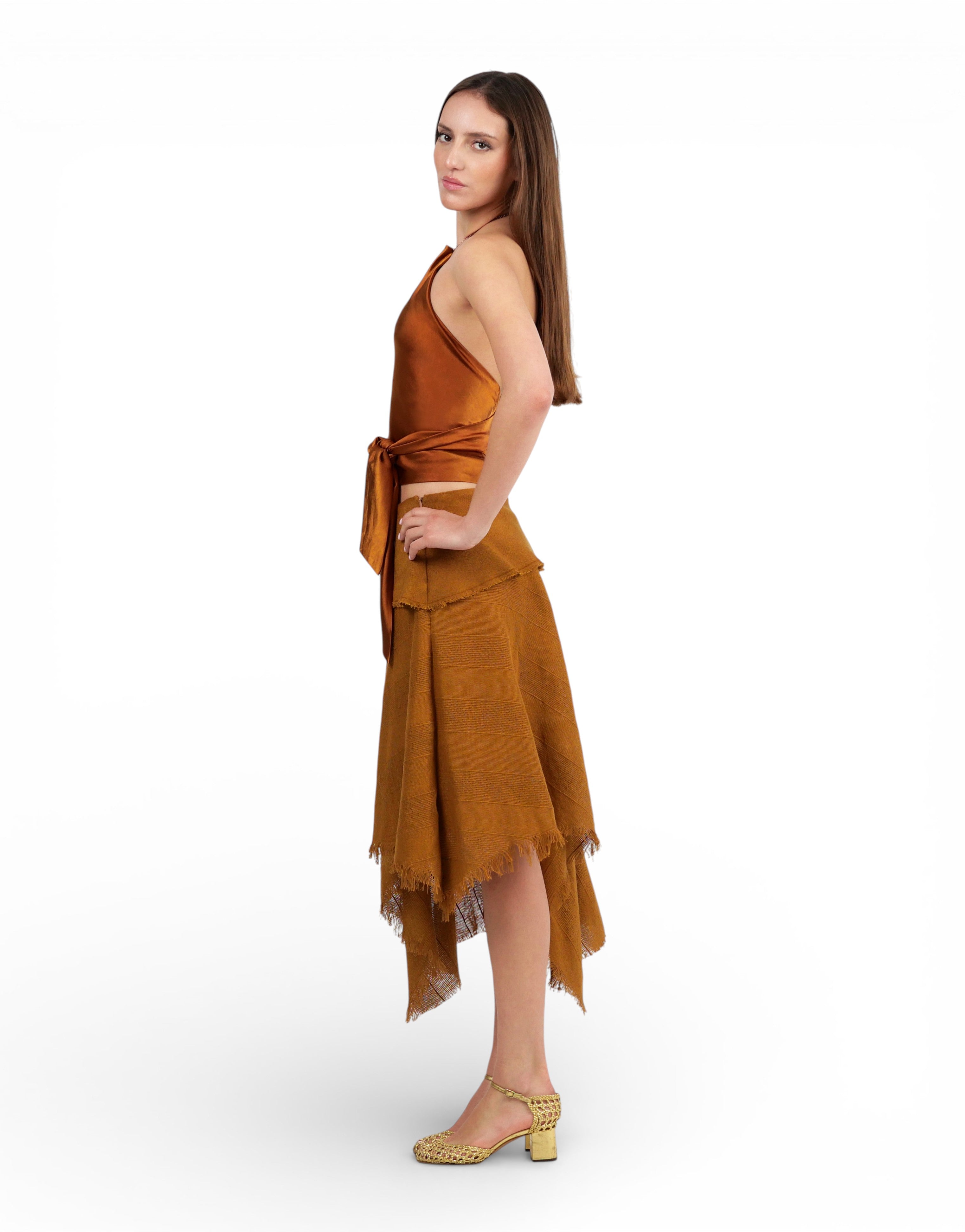 Top Satin Pañuelo Ocre