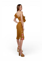 Top Volante Un Hombro Gris/Beige