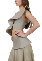 Top Volante Un Hombro Gris/Beige
