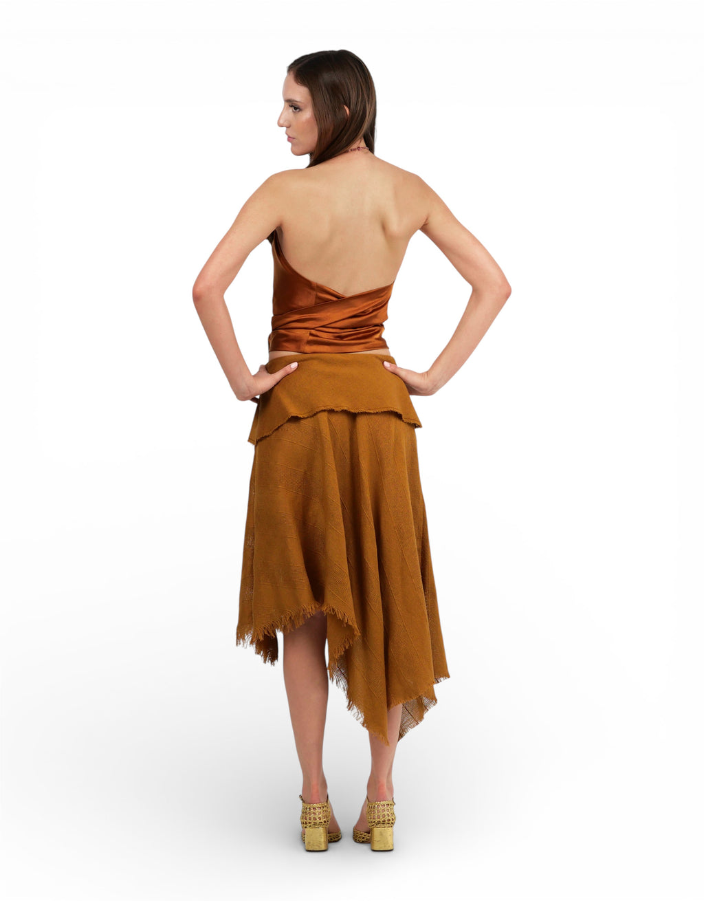 Top Satin Pañuelo Ocre