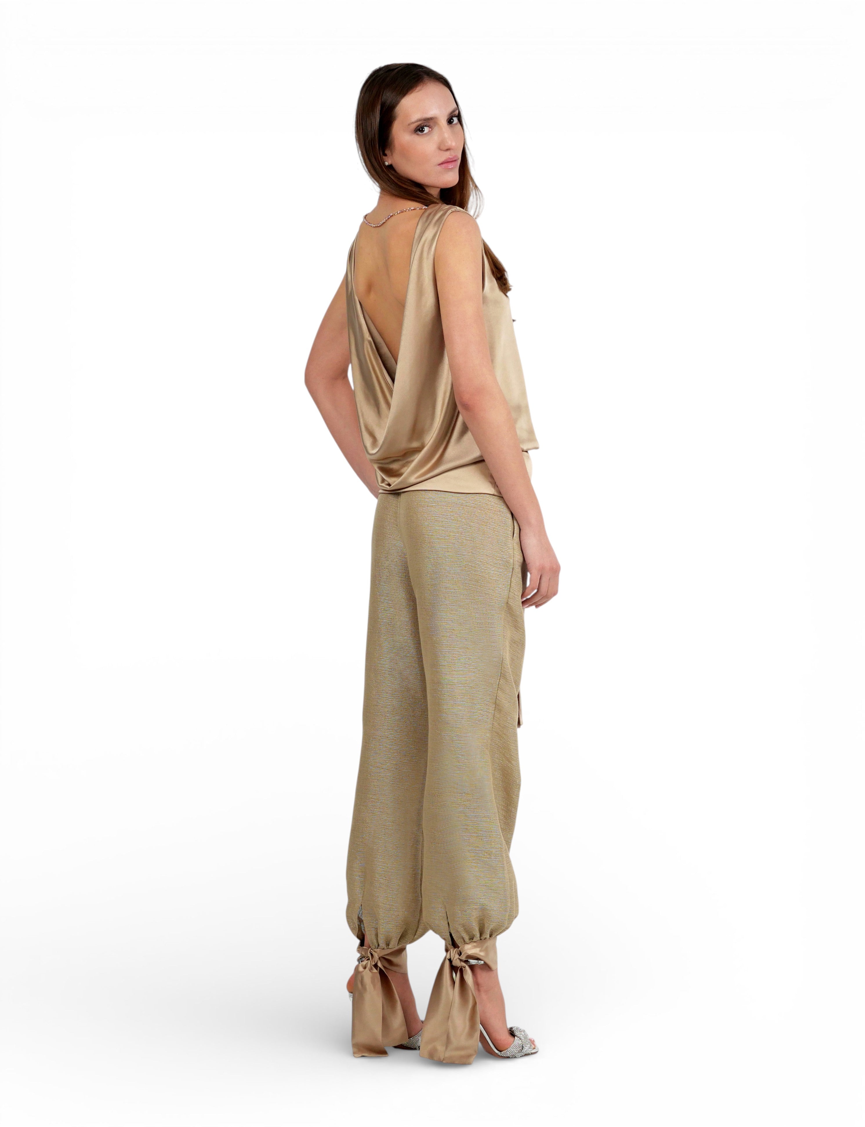 Top Satin Drapeado Beige