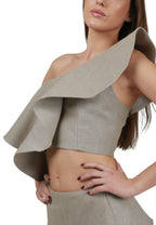 Top Volante Un Hombro Gris/Beige