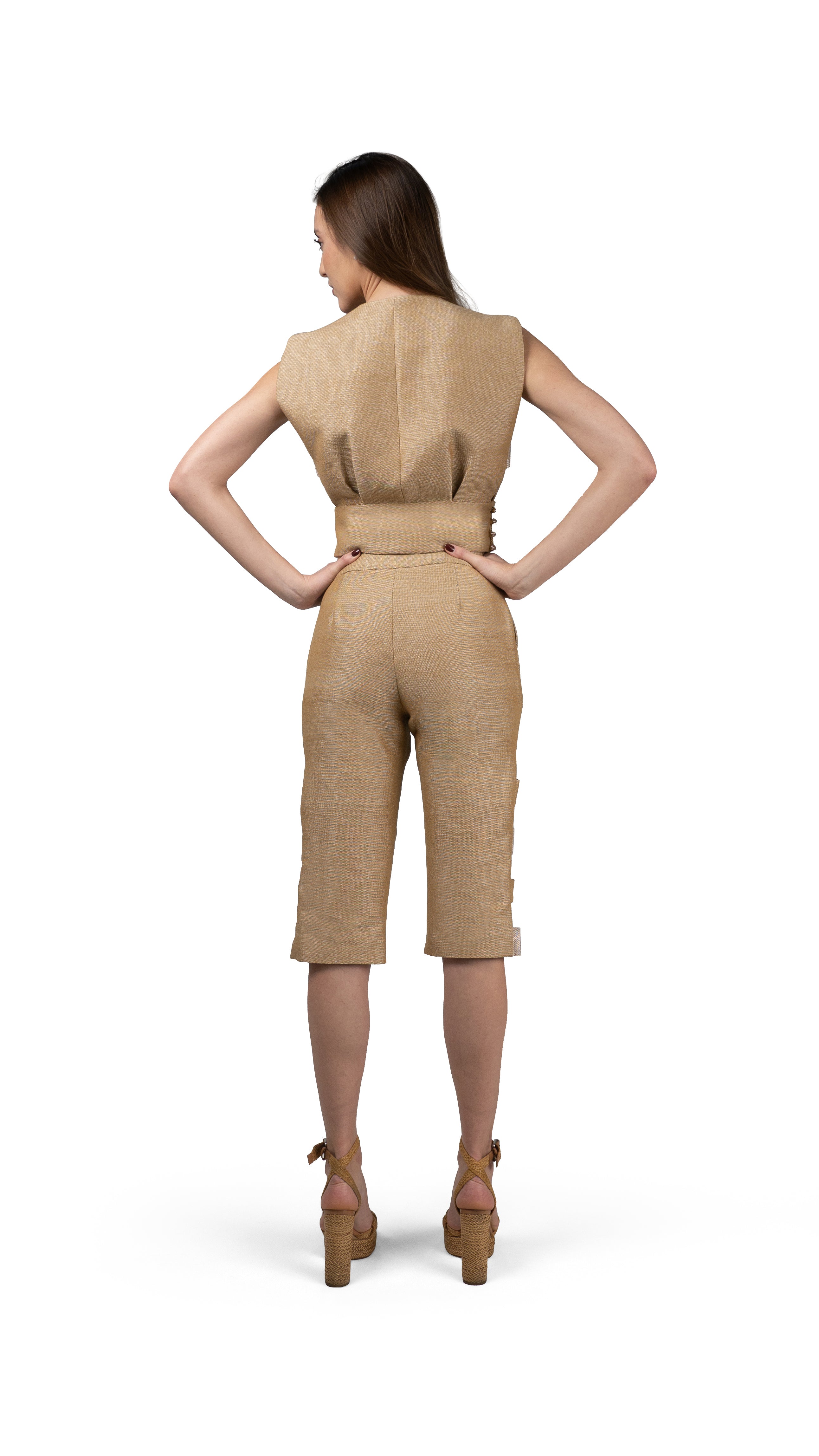Pantalon Capri Pasadores Beige