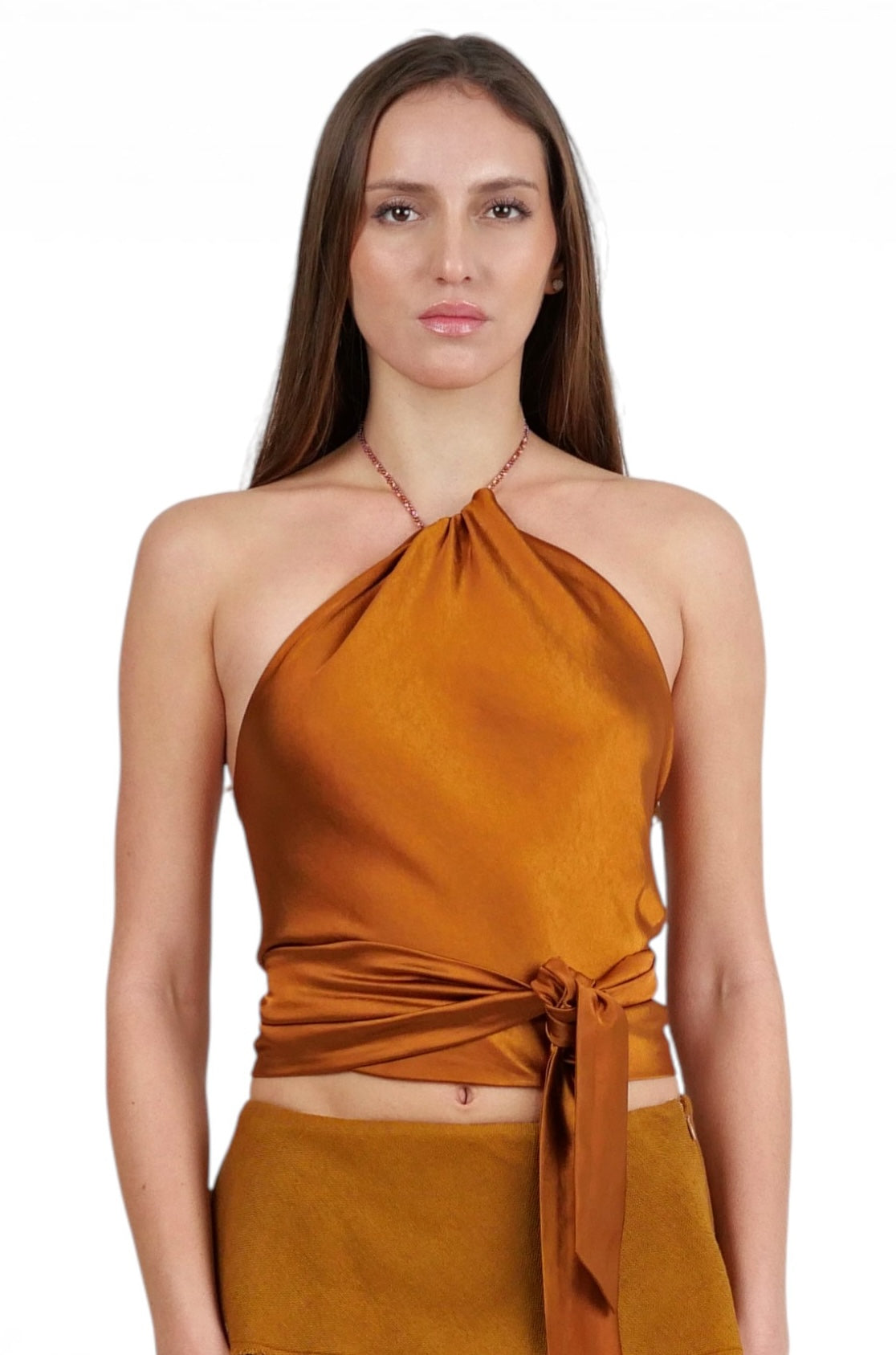 Top Satin Pañuelo Ocre