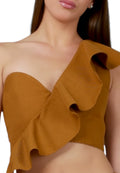Top Volante Un Hombro Gris/Beige