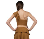 Top Volante Un Hombro Gris/Beige
